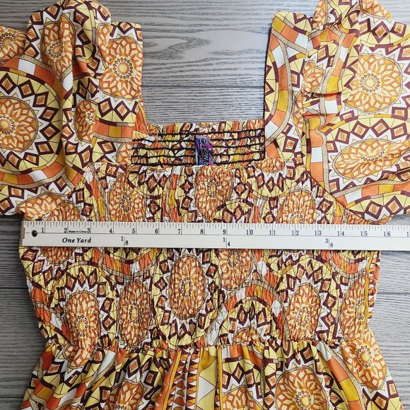 Me 2 Magic Anthropologie Sunburst Print Maxi Dress Puff Sleeve Lightweight‎ L - Picture 9 of 11